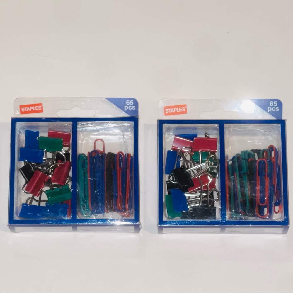 Set of 2 Blue, Green, Red & Black Small Binder Clips & Large Paper Clips